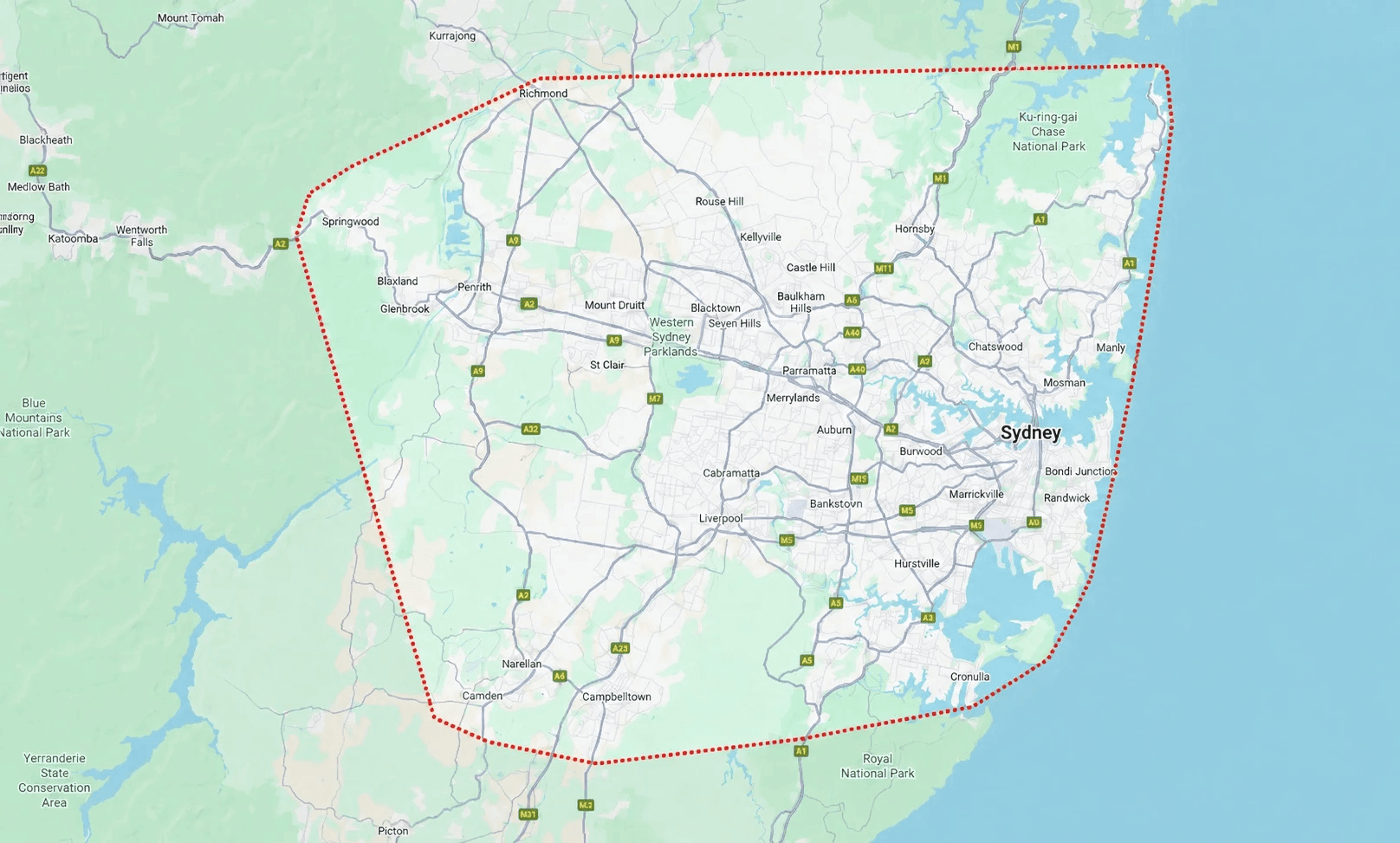 Map of Limitless Painting & Decorating's Greater Sydney service area