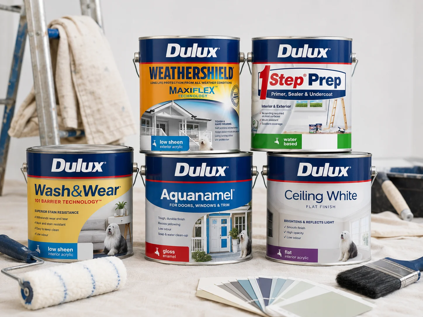 Dulux paint range used by Limitless Painting & Decorating — Weathershield, Wash&Wear, Aquanamel